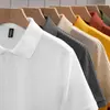Camiseta Polo Casual de Punto con Rayas Clásicas Ajustada de Seda de Hielo Transpirable de Verano Simple Europea y Americana para Hombre