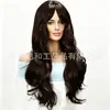 Pelucas europeas y americanas transfronterizas negras y marrones con flequillo, raya en medio, ondas grandes, cabello largo y rizado, cobertura completa de la cabeza, pelucas al por mayor
