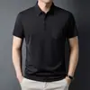 2025 Nueva Camiseta de Manga Corta de Color Puro con Cuello para Hombre de Verano Camiseta Casual Ajustada Delgada Camiseta de Seda Hielo para Hombre
