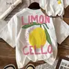 Camiseta Casual de Manga Corta con Cuello Redondo y Estampado de Letras de Limón para Mujer, Top Adecuado para el Uso Diario en Verano