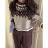 Suéter jacquard fairisle vintage feminino pulôver solto outono e inverno roupa íntima preguiçosa top de malha espesso de alta qualidade