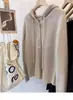 2025 Nuevo Tejido de Lana Pura Suéter para Mujer Color Sólido con Capucha Hebilla Holgado Elegante Casual Sudadera Básica