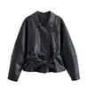 Ropa de Moda Europea y Americana Transfronteriza, Moda Casual Popular en Aliexpress Abrigo Corto de Cuero Negro