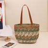 Bolso de Paja de Hombro Único con Patrón de Olas Retro, Nuevo Bolso Tejido Versátil de Bloques de Color de Gran Capacidad, Bolso de Playa Estilo Vacaciones en la Costa