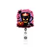 Porta-credencial retráctil de venta popular, color rosa, con forma de calabaza de Halloween, fácil de jalar y con mecanismo giratorio para credenciales de estudiante y de oficina