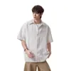 2026 Nuevo Estilo Estilo Old Money Camisa con Cuello Manga Corta Cardigan Unisex Manga en T Chaqueta Holgada Casual Top de Media Manga