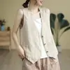 Moda nueva verano casual capa base fina chaleco sin mangas holgado chaqueta cárdigan chaleco top de algodón y lino