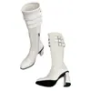 Botines blancos de tacón grueso para mujer, nuevo estilo 2026, con punta redonda pequeña, tacones altos, estilo británico retro y un diseño versátil que estiliza.