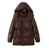Ropa Europea y Americana de Mujer Transfronteriza, Moda Popular de Aliexpress, Chaqueta Cálida de Longitud Media con Capucha, Cremallera y Cordón