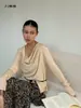 INSSNuevo producto: Top de punto para mujer con cuello drapeado, ceñido a la cintura y bajo irregular, hecho de lana, hipoalergénico y elegante, modelo A211