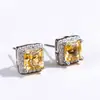 Pendientes de Estilo Popular Incrustados con Piedras Preciosas Naturales, Pendientes de Cristal Amarillo Cubo de Azúcar de Piedra Preciosa Colorida, Pendientes de Cristal Cuadrado de Plata de Ley S925