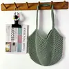 Bolso Tejido Chic Casual Gran Capacidad Hilo de Algodón Calado Bolso de Paja Estilo Perezoso Bolso de Hombro Único Bolso de Playa Vacaciones para Mujer