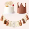 Set de Cumpleaños Número 1 Transfronterizo con Sombrero de Tela Plisada de Algodón, Bandera para Trona, Tarjeta Insertable para Sombrero con Flor de Borla de Cuentas de Madera Ins