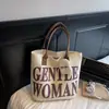 Bolsa Tote de Lona com Letras Casuais para Mulheres 2026 Nova Tendência Moda Grande Capacidade Bolsa de Mão Sacola de Compras Bolsa de Ombro Único para o Dia a Dia