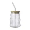 Copo de vidro listrado estilo ins para casa com canudo para meninas, de alta aparência, para bebidas frias, chá de leite, chá de frutas, xícara de café