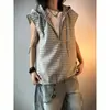 Chaleco con Capucha de Media Cremallera Falso de Dos Piezas Estilo Americano para Hombre Verano Cuadros Sin Mangas Camiseta Chaleco Protector Solar para Exteriores Sudadera