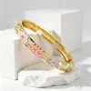 Novo Bracelete Esmaltado de Nuvem Lótus Estilo Chinês, Bracelete Aberto Tradicional Estilo Chinês com Gotejamento de Óleo e Cravejado com Diamantes, Fornecimento Direto do Fabricante, em Estoque