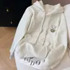 Sudadera con capucha bordada de panda estilo coreano para mujer 2025 Nuevo Otoño e Invierno Terciopelo Engrosada Holgada Estilo Perezoso Chaqueta Tendencia
