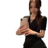Top de Punto Blanco Sexy con Cordones y Manga Corta para Mujer, Ropa Interior de Primavera, Estilo Pura Pasión, Corte Ajustado, Elegante Top Estilo Chanel