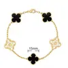 Pulsera de Trébol de Cuatro Hojas y Cinco Flores CNC Oro V Delgado Flor Nueva Edición Artesanía Fina Cadena Gruesa de Nueve Secciones Pulsera de Trébol de Cuatro Hojas de Nácar Blanco Natural