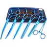 Tijeras de belleza para mascotas de 7.0 pulgadas color negro galvanizado 5 dientes de corte recto tijeras de corte curvo tijeras de hueso de pescado peine de fila en stock