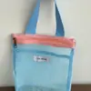 Bolsa de Armazenamento de Malha Color-Blocking Dopamina, Necessaire Drenante de Grande Capacidade, Bolsa de Viagem para Natação, Bolsa de Praia Portátil