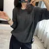 Estilo coreano, caimento relaxado! Suéter de tricô com tranças vazadas para mulheres, uma peça leve de outono, feito de lã, com modelagem solta, mangas compridas versáteis e design de puxar