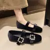 Zapatos Planos de Mujer Estilo Francés Nuevos Invierno 2025, Zapatos de Ballet para el Trabajo con Correa Única y Hebilla de Pedrería, Zapatos Mary Jane para Mujer