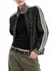 "Jaqueta Curta Estampada de Leopardo" Retro americano gola alta, patchwork de fita, jaqueta esportiva curta de corte quadrado para homens e mulheres