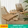 Cadeira de Praia Dobrável Mojia para Exterior Mesa e Cadeira de Varanda Conjunto de Três Peças Cadeira de Rattan para Lazer Cadeira de Sesta Cama Reclinável Cadeira de Descanso Preguiçoso para Pátio