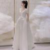 Vestido Branco de Festa 2026 Novo Cetim Estilo Francês Vestido de Noivado Vestido de Casamento Leve Aniversário Verão