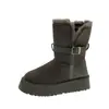 Botas de Nieve del Noreste para Mujer 2026 Nuevo Estilo de Invierno Suela Gruesa Acolchado de Terciopelo Grueso Casual Gris Caña Corta Zapatos de Algodón para Nieve para Mujer