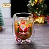 Copo de Vidro Dupla Camada de Natal com Desenho de Floco de Neve, Estampa de Desenho Animado, Copo Térmico para Leite e Café, Presente de Feriado para Casa