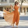 Vestido Largo de Foto de Viaje de Verano Hada Foto de Viaje Super Hada Temperamento Vestido de Encaje con Cuello Halter