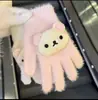 Luvas de Pelúcia Quentes Tricotadas de Cinco Dedos com Gatinho de Strass para Mulheres no Inverno, Versáteis à Prova de Frio e Vento para Ciclismo, Aconchegantes