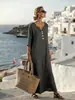 2026 Estilo Perezoso Vestido Transfronterizo Europeo y Americano Moda Cuello en V Diseño Largo Holgado Elegante para Uso Diario Viaje Vacaciones