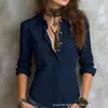 Comercio Electrónico Transfronterizo Europeo y Americano Ropa de Mujer Amazon Manga Larga Solapa Botonadura Oculta Ropa Profesional Oficina Color Sólido Ropa de Trabajo Camisa