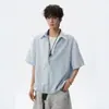 Camisa Abierta a Mitad de Estilo Old Money Urbana Relajada para Hombre, Camisa Casual de Manga Corta Elástica de Marca Japonesa de Moda para Verano