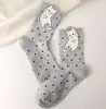 Calcetines Blancos de Dibujos Animados hasta la Pantorrilla para Mujer con Lindos Diseños de Cachorro y Gato, Lunares y Rayas, Transpirables, Calcetines Sencillos y Cómodos