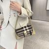 Bolsa Xadrez Colorida Contrastante Feminina Moda Distinta Ombro Axila 2023 Nova Tendência Design de Nicho Fecho Pequena Bolsa de Ombro