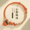 Pulsera tejida a mano para parejas, Colgante de caqui, Pulsera de la suerte de flor de durazno, Cuentas ponibles, Regalo de cumpleaños para mujer