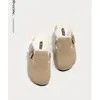 Sapatos Birkenstock Peludos para Mulheres 2025 Novo Outono e Inverno Popular Slip-On Forrados com Lã Popular Sapatos Preguiçosos Sola Grossa Meio Chinelo