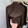 Camiseta Básica de Cuello Alto Color Café, Estilo Coreano Otoño e Invierno, Cuello Semi-Alto, Manga Larga, Corte Ajustado, Favorecedora, Ropa Interior Hot Girl, Camiseta, Cálida A7742