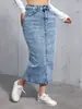 2026 Falda Vaquera Transfronteriza Casual Americana Casual Falda Midi Azul Claro Primavera y Verano Elástica Jean Vaquero Sencilla Temu