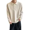 Camisa Polo de Manga Larga con Textura Americana para Hombre, Otoño, Limpia, Bien Ajustada, Capa Base Casual, Top Holgado de Moda