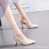Sandálias Baotou 2025 Novas Retrô Francesas Bico Fino Salto Grosso Salto Alto Parte Traseira Vazada Sapatos Profissionais de Trabalho Femininos