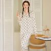 Pijama Casual y Cómodo de Seda Helada para Mujer con Lunares, Cuello en V, Mangas Largas, Conjunto de Ropa para el Hogar, Seda Simulada, Delgado, Primavera y Verano
