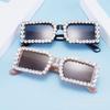 Óculos de Sol Vintage Transfronteiriços com Vidro Sintético da Moda e Incrustação de Diamante, Estilo Europeu e Americano Armação Quadrada Pequena Óculos de Sol para Fotografia de Rua para Miopia