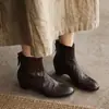 Botines cortos de moda estilo británico de 5 cm, nuevo modelo otoño e invierno 2026, puntera redonda, tacón grueso, cierre de cremallera en la parte trasera y botines para mujer