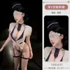 Lencería Sexy de Sirvienta Body de Pecho Abierto y Entrepierna Abierta Uniforme Atuendo de Malla Disfraz de Azafata Pijama Apasionado para Mujer